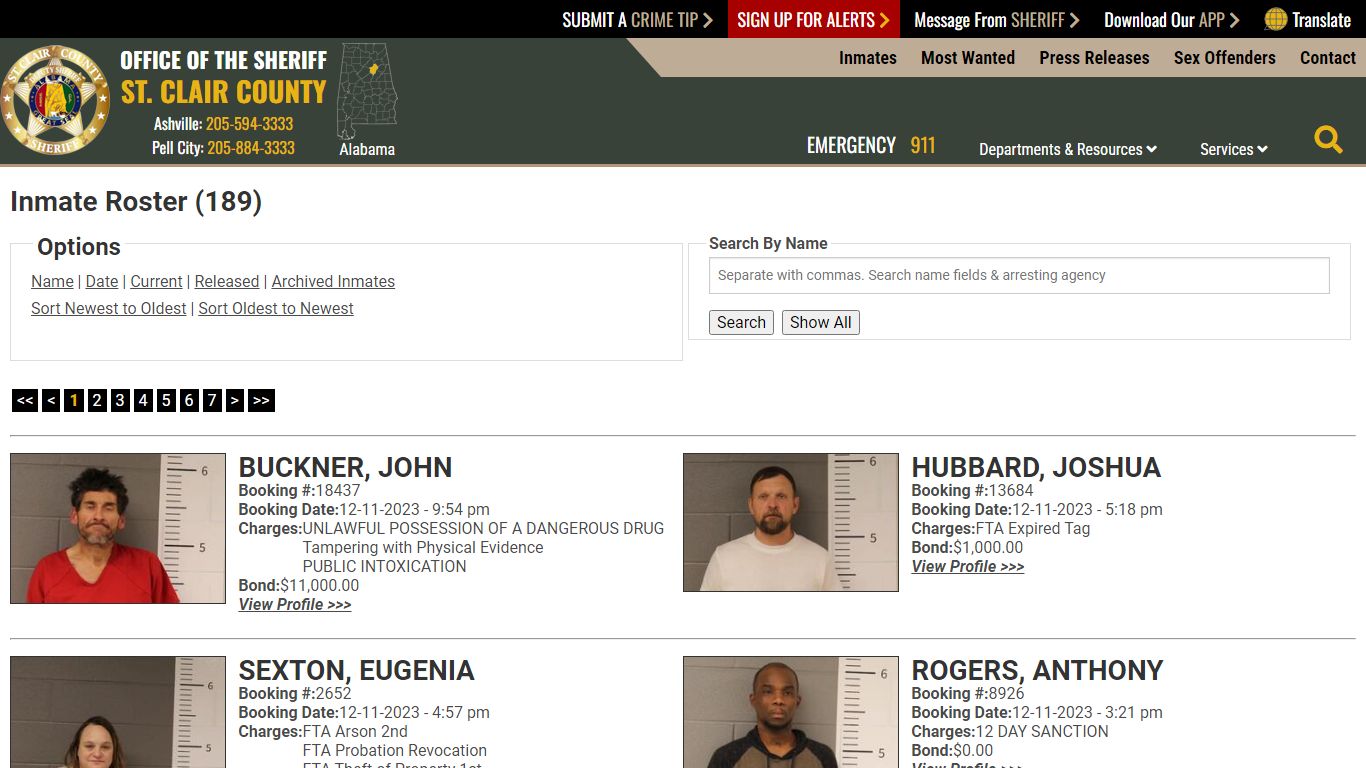 Inmate Roster (180) - St. Clair County Sheriff's Office